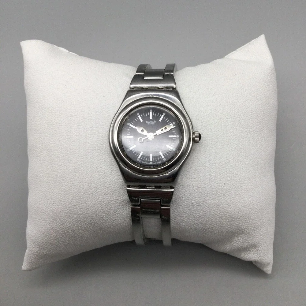 Vintage Swatch Irony Frivole Womens Watch 24mm Black Stainless New Battery 6.25